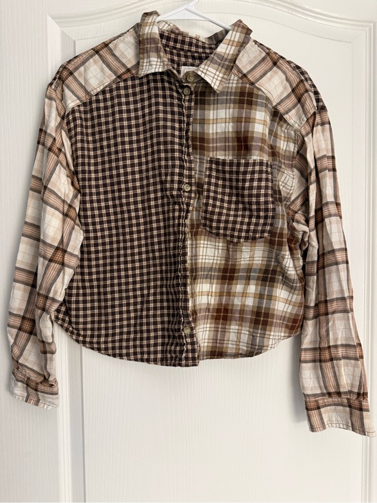 American Eagle Outfitters Tops - American Eagle Outfitters Brown Multi Plaid Patchwork Button-Down Shirt